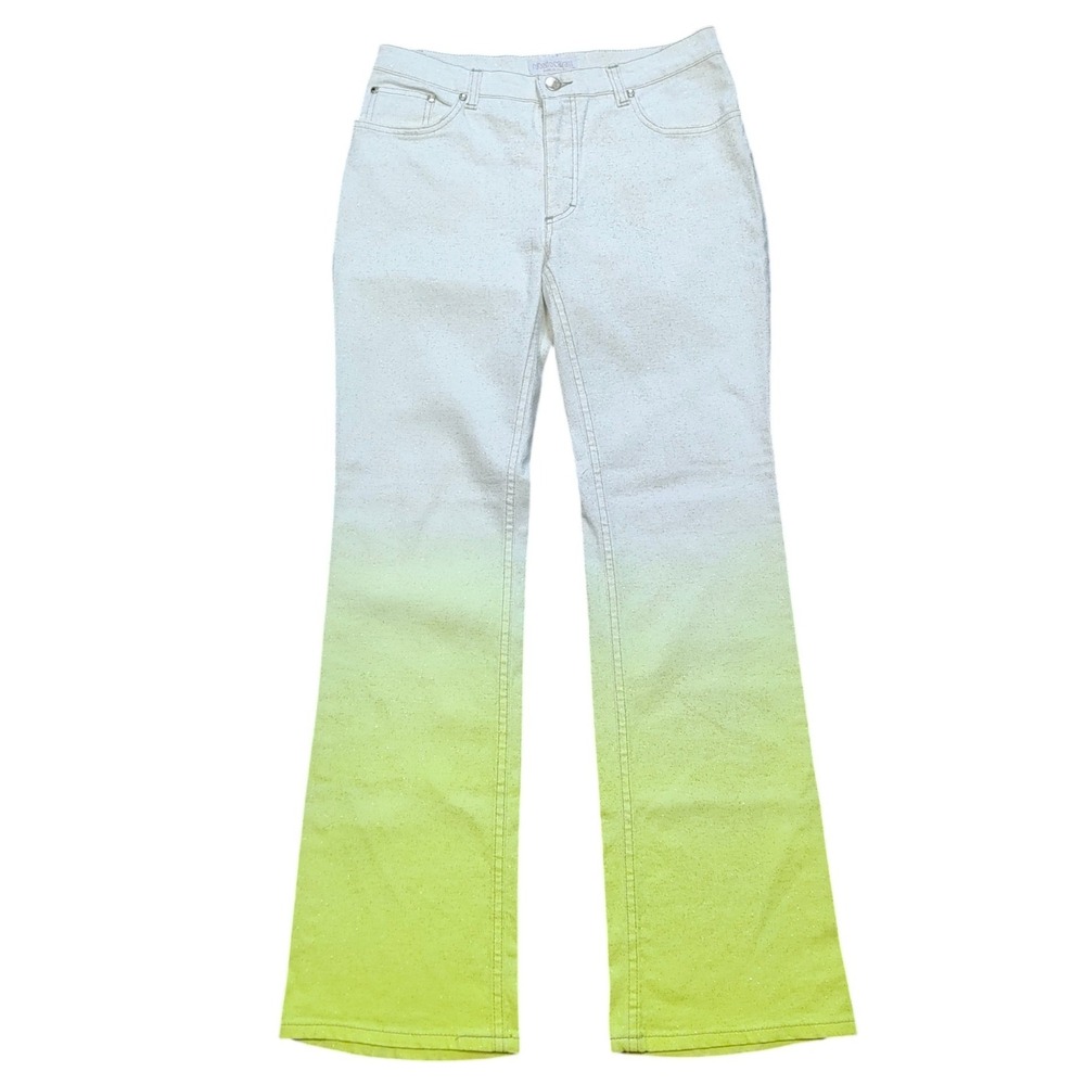 Roberto Cavalli White Lime Green Ombre Glitter Flare Jeans Made in Italy Size M